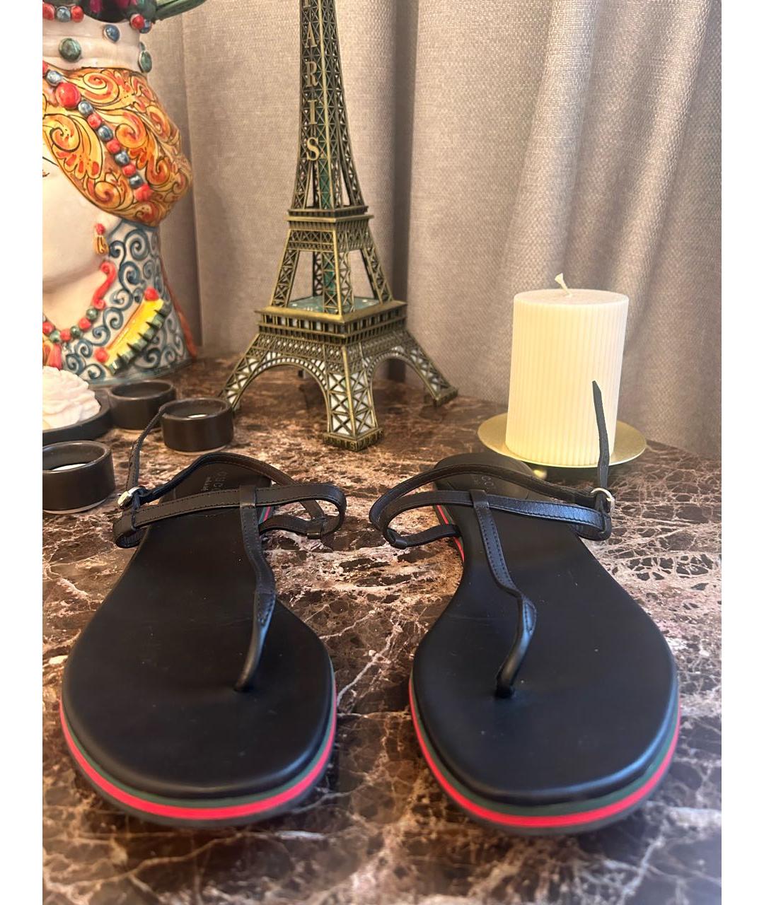GUCCI Черные кожаные босоножки, фото 3