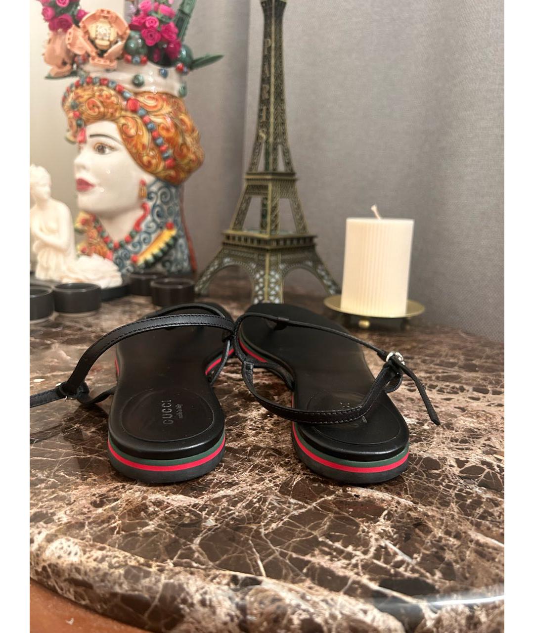 GUCCI Черные кожаные босоножки, фото 4