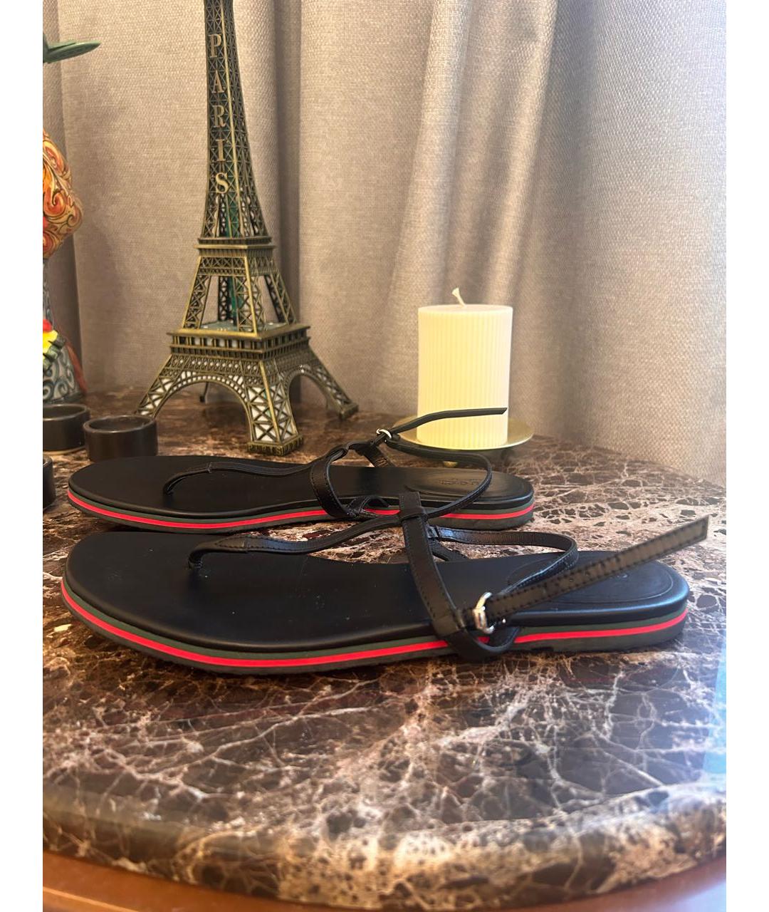 GUCCI Черные кожаные босоножки, фото 6