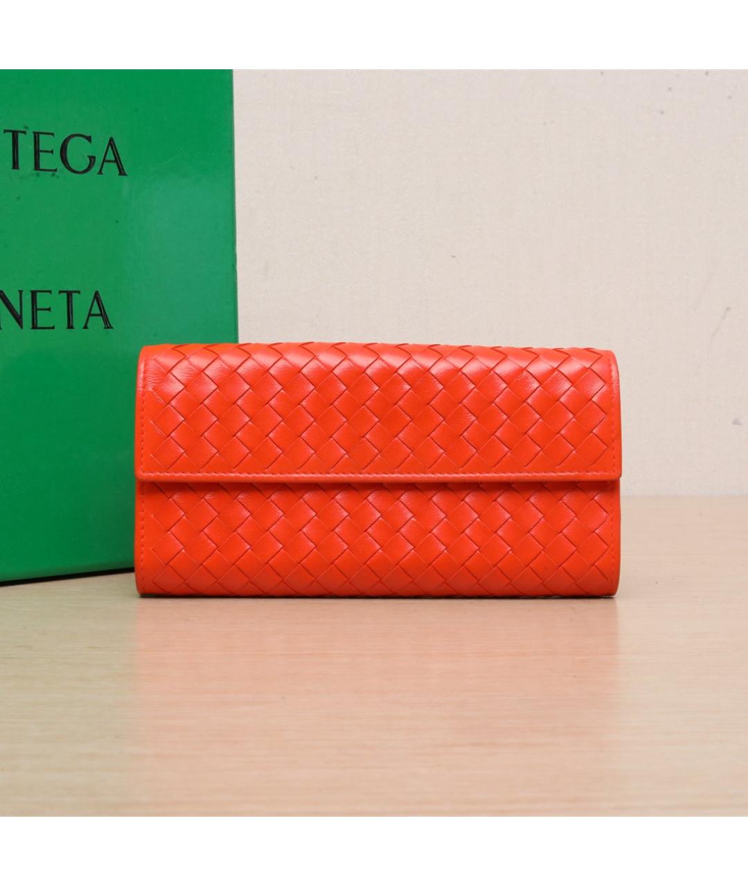 BOTTEGA VENETA Оранжевый кожаный кошелек, фото 2