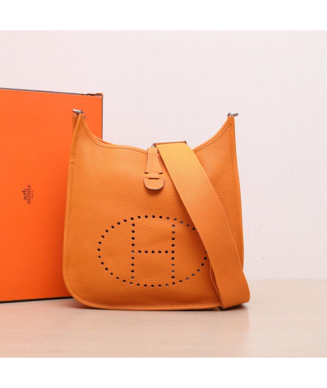HERMES Оранжевая кожаная сумка через плечо, фото 10