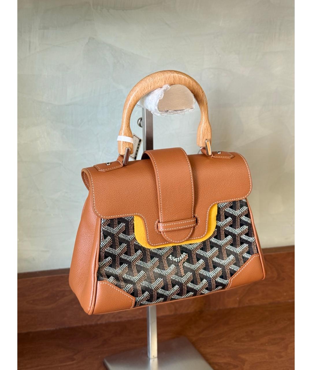 GOYARD Коричневая сумка с короткими ручками из искусственной кожи, фото 4
