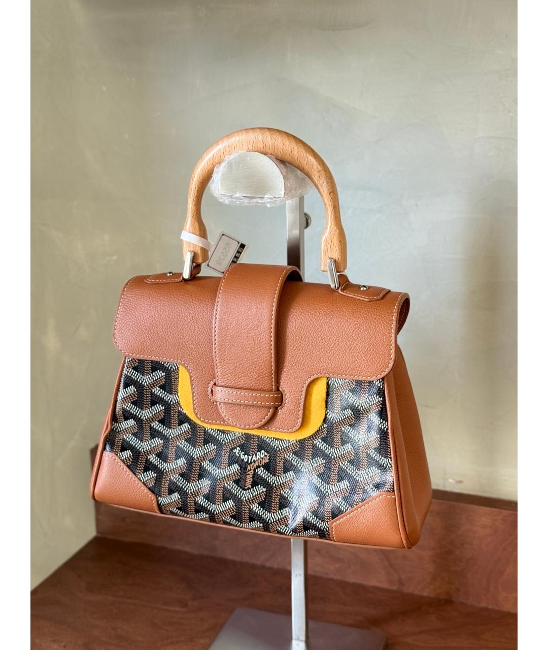 GOYARD Коричневая сумка с короткими ручками из искусственной кожи, фото 3