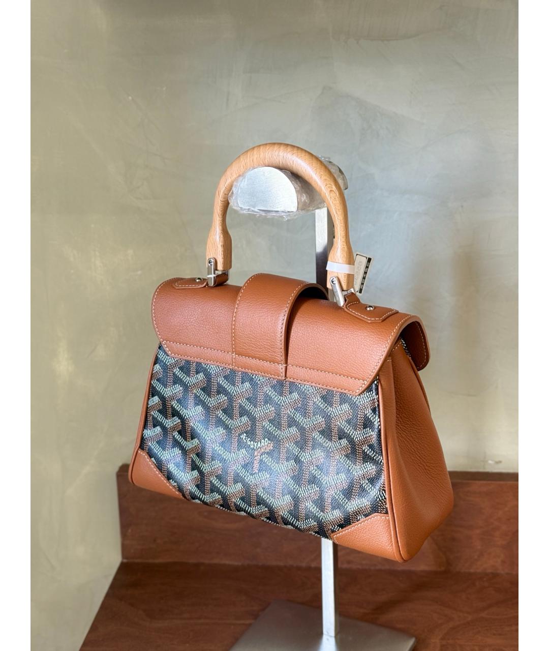 GOYARD Коричневая сумка с короткими ручками из искусственной кожи, фото 7