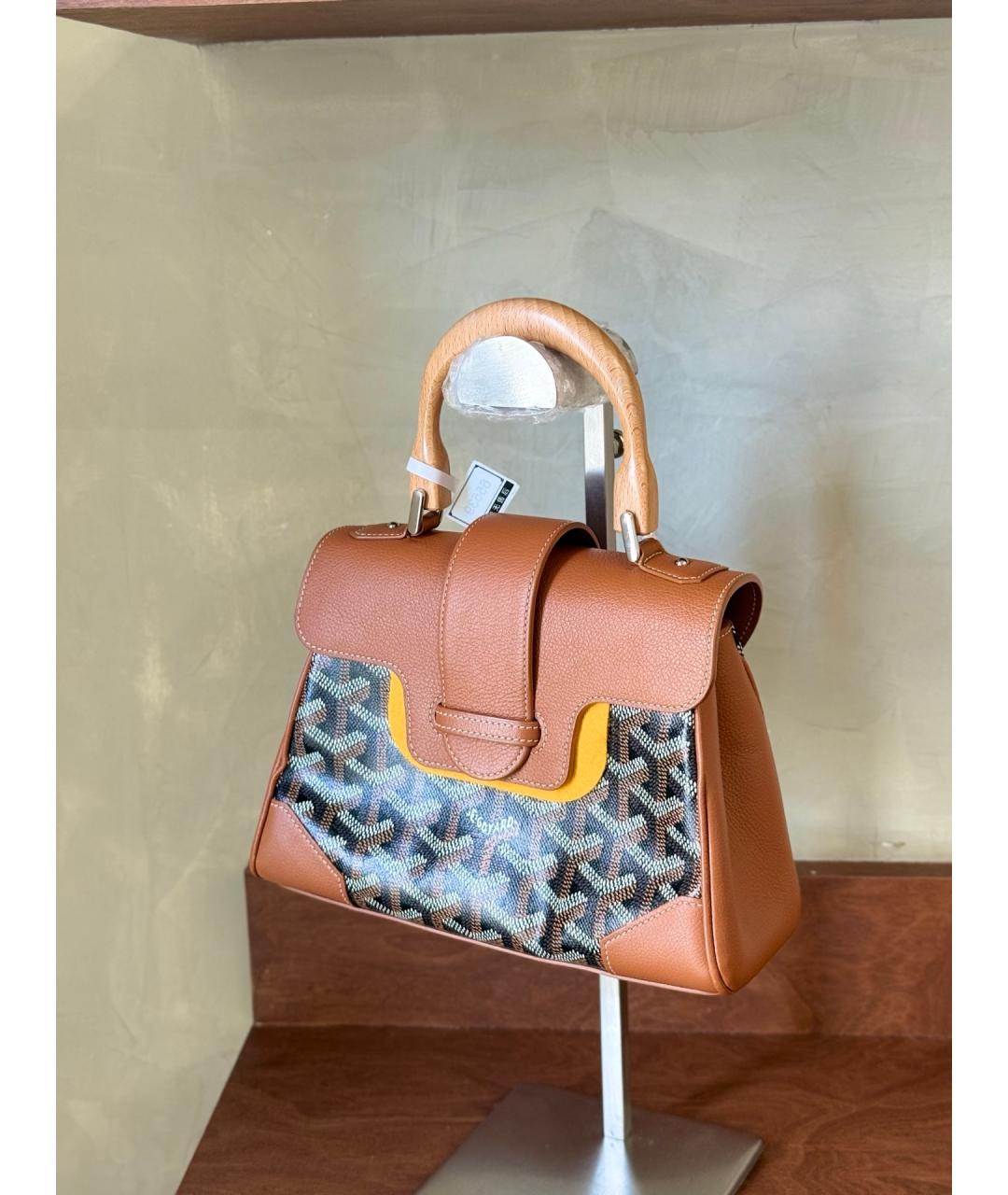 GOYARD Коричневая сумка с короткими ручками из искусственной кожи, фото 5