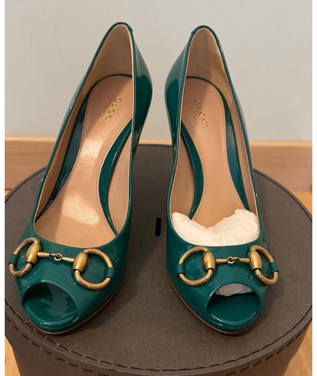GUCCI Зеленые туфли из лакированной кожи, фото 2