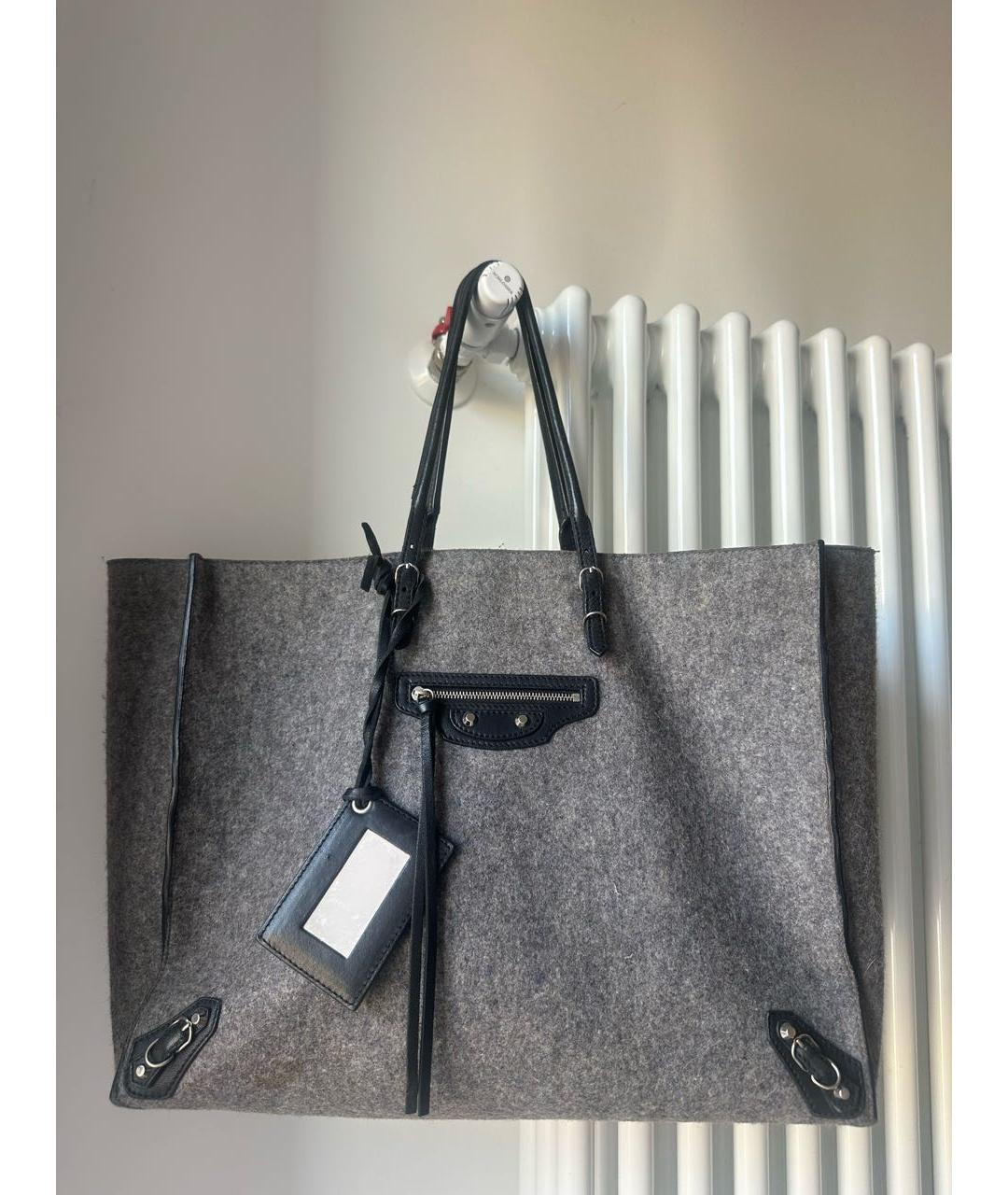 BALENCIAGA Серая шерстяная сумка тоут, фото 5