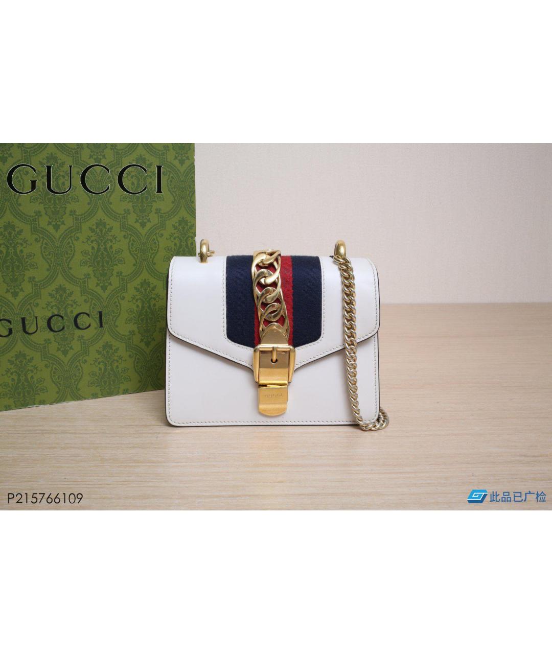 GUCCI Белая кожаная сумка через плечо, фото 6