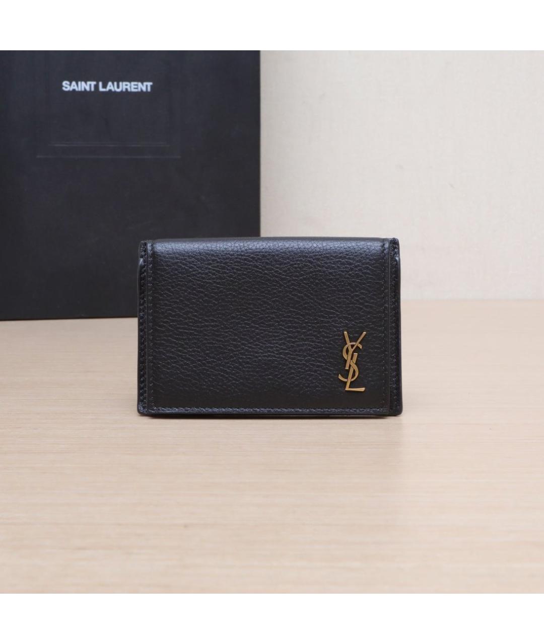 SAINT LAURENT Черный кожаный кошелек, фото 10