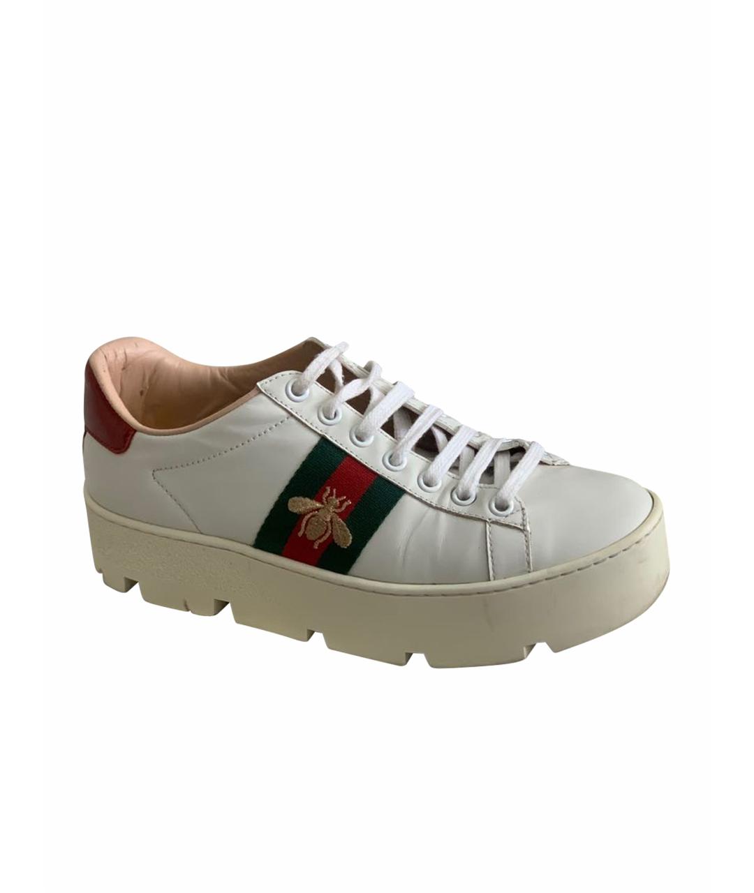 GUCCI Белые кожаные кеды, фото 1