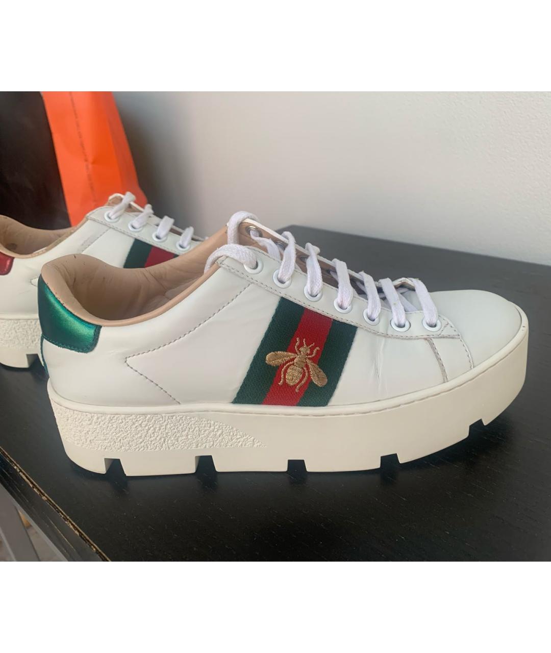 GUCCI Белые кожаные кеды, фото 2