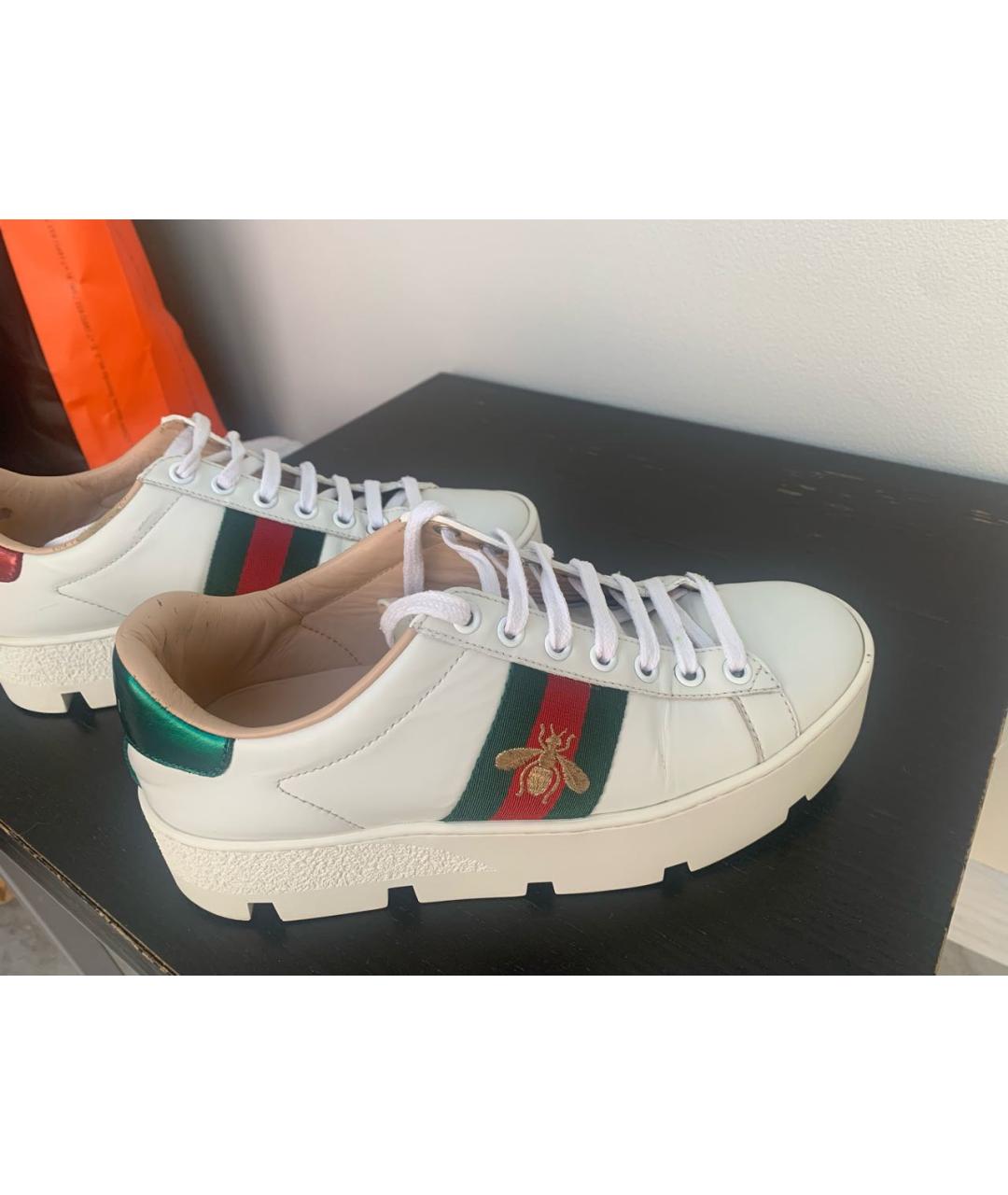 GUCCI Белые кожаные кеды, фото 3