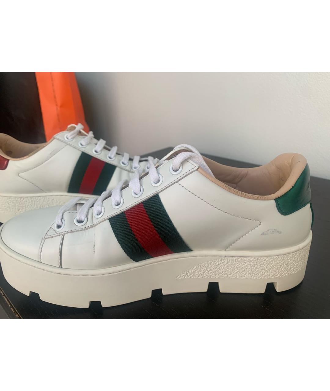 GUCCI Белые кожаные кеды, фото 6