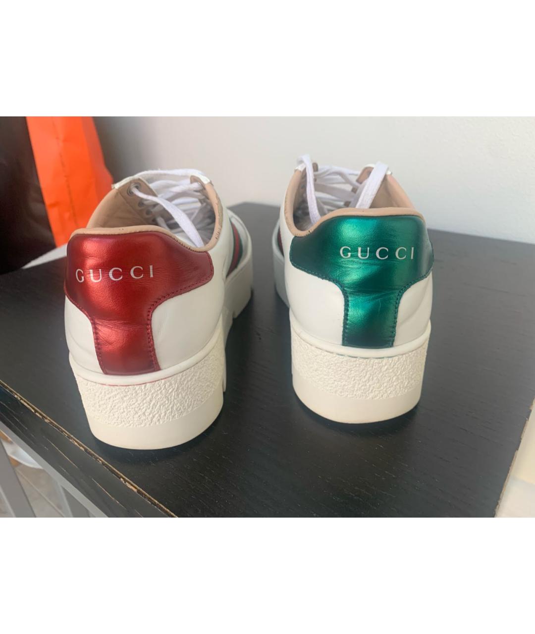 GUCCI Белые кожаные кеды, фото 4