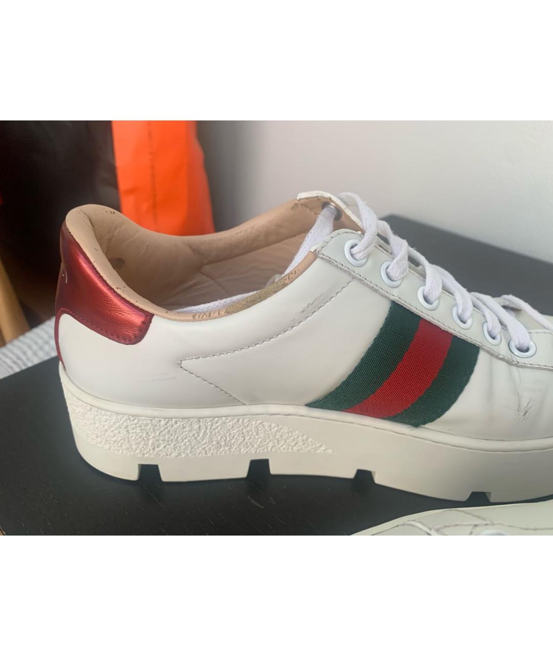 GUCCI Белые кожаные кеды, фото 5