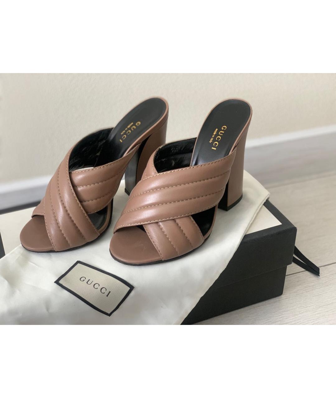 GUCCI Бежевые кожаные мюли, фото 2