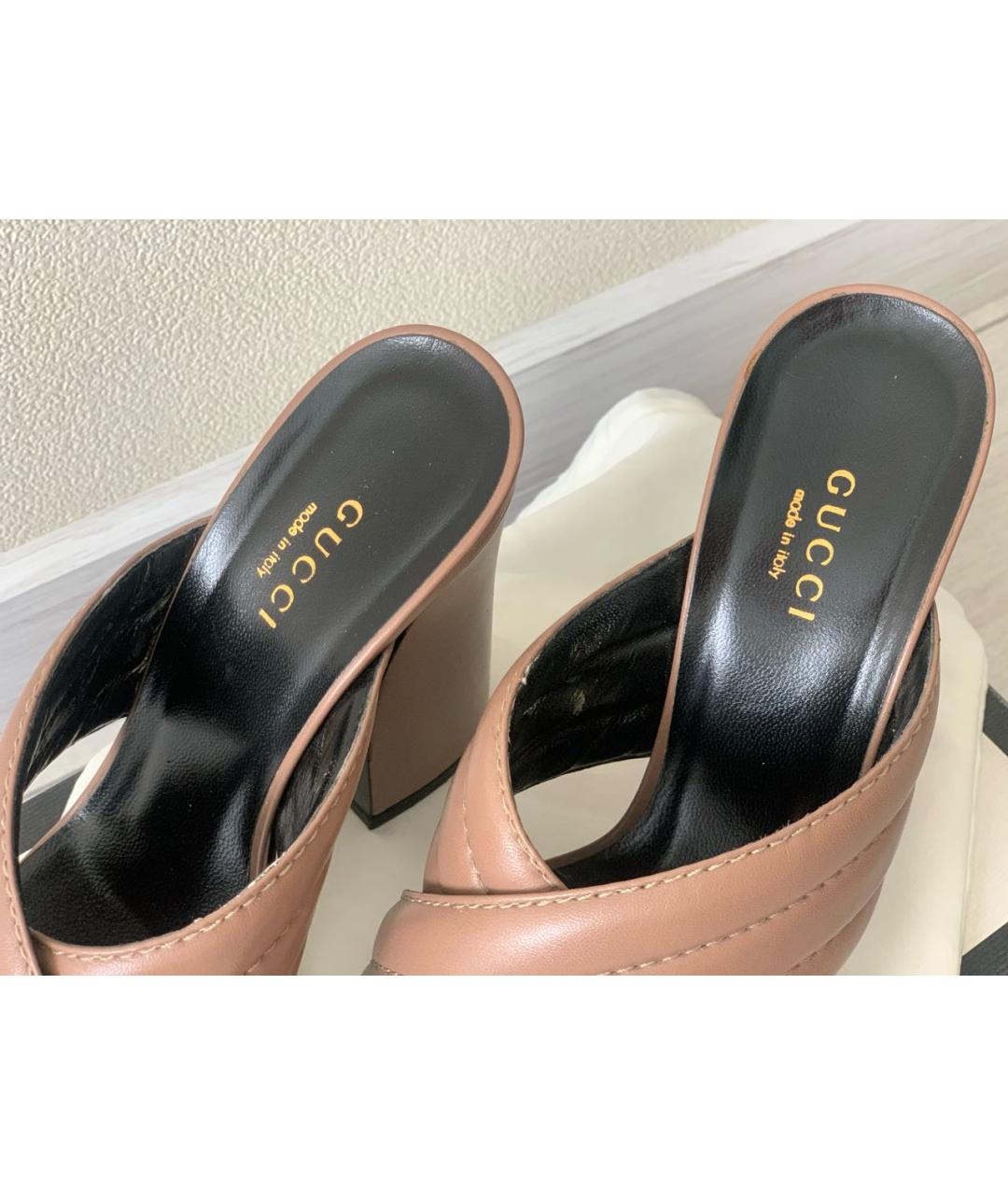 GUCCI Бежевые кожаные мюли, фото 3