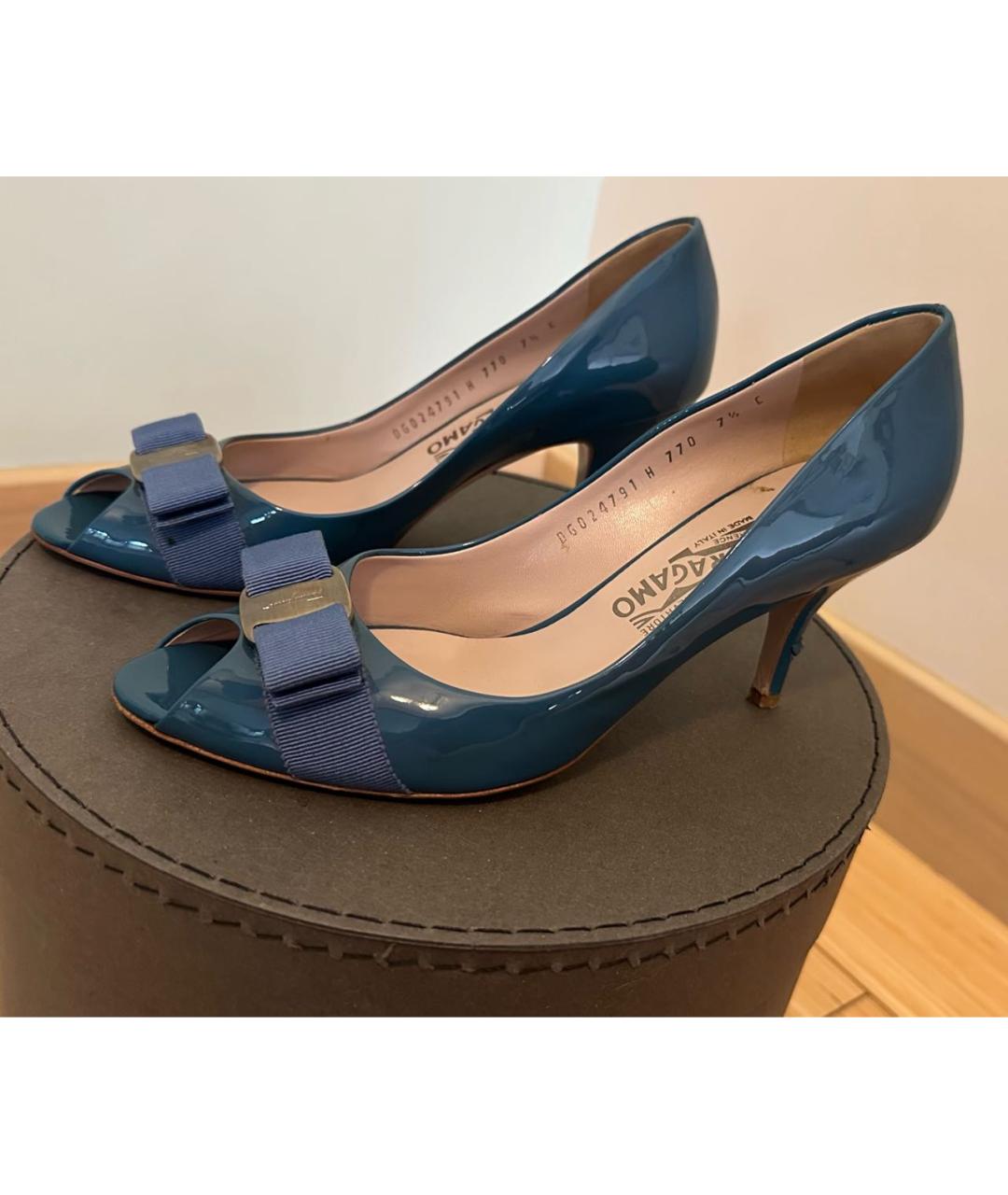 FERRAGAMO Синие туфли из лакированной кожи, фото 2