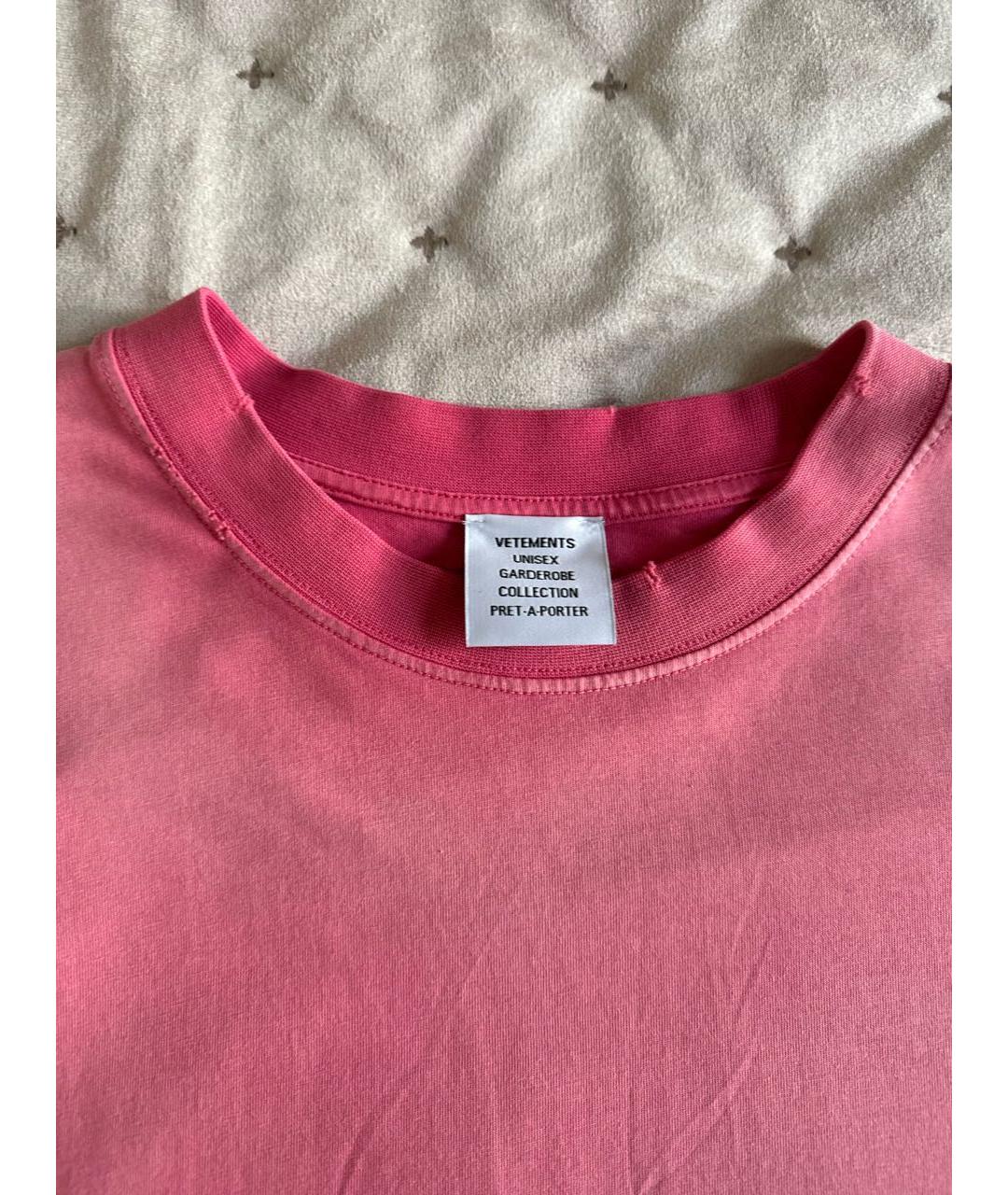 VETEMENTS Розовая хлопковая футболка, фото 3
