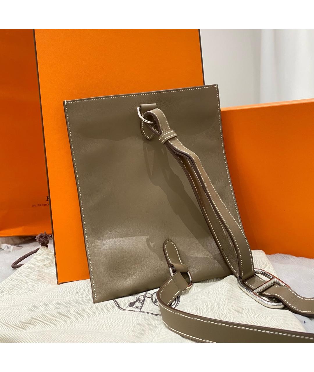 HERMES Серая кожаная сумка тоут, фото 2