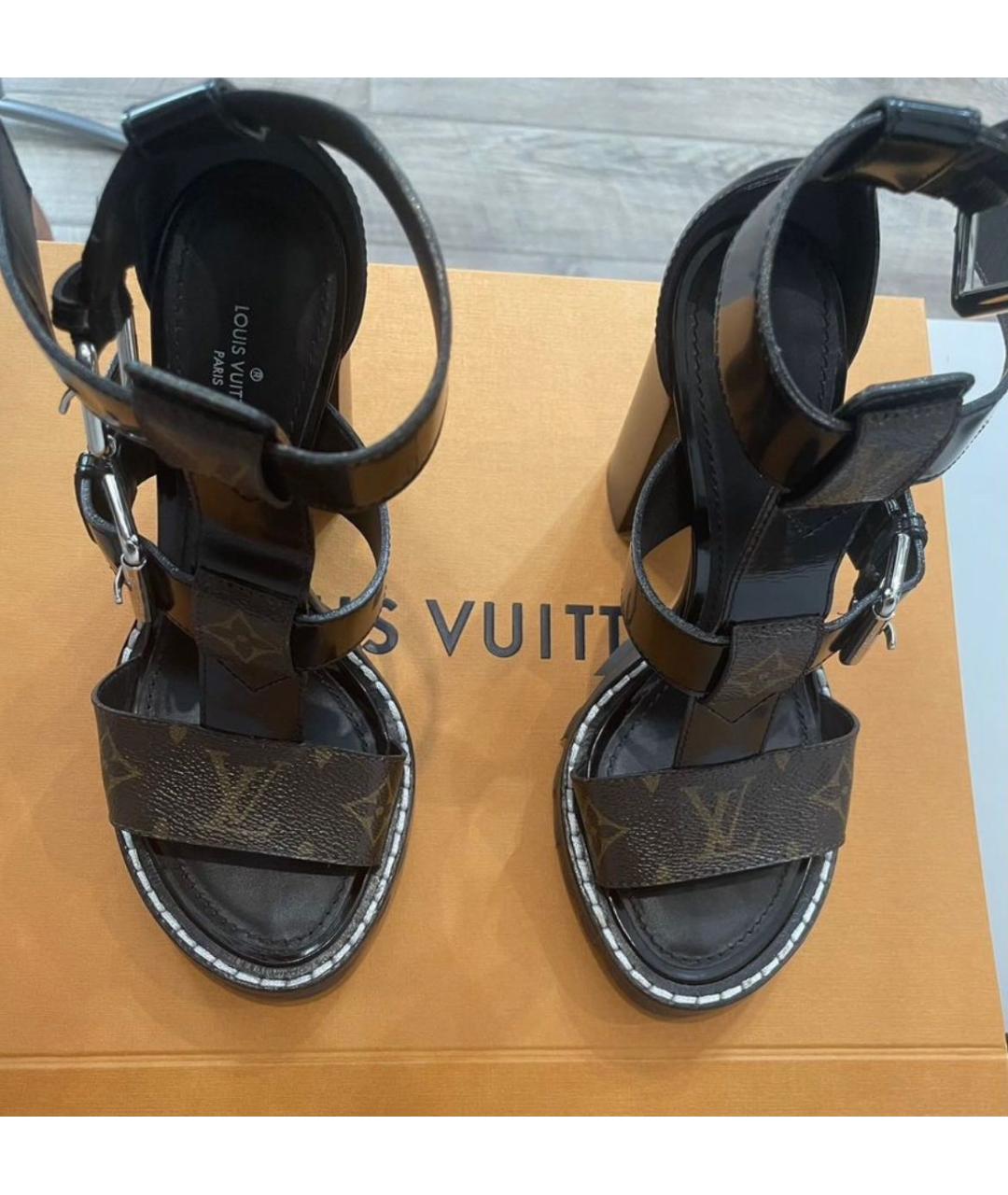 LOUIS VUITTON Коричневые кожаные босоножки, фото 2