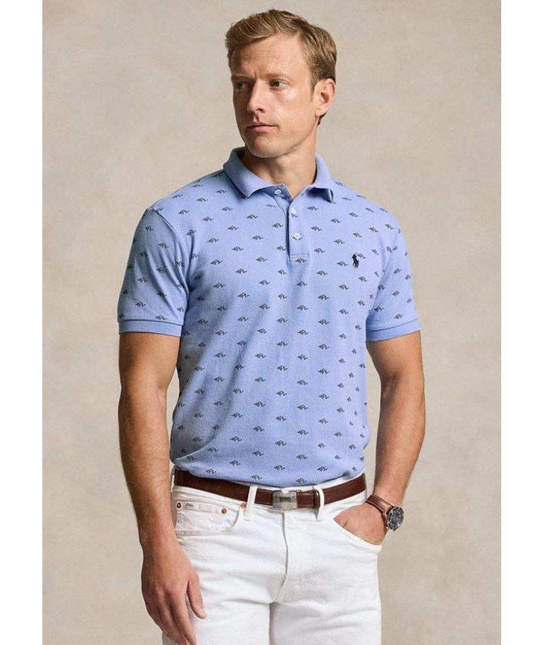 POLO RALPH LAUREN Голубое хлопковое поло с коротким рукавом, фото 3