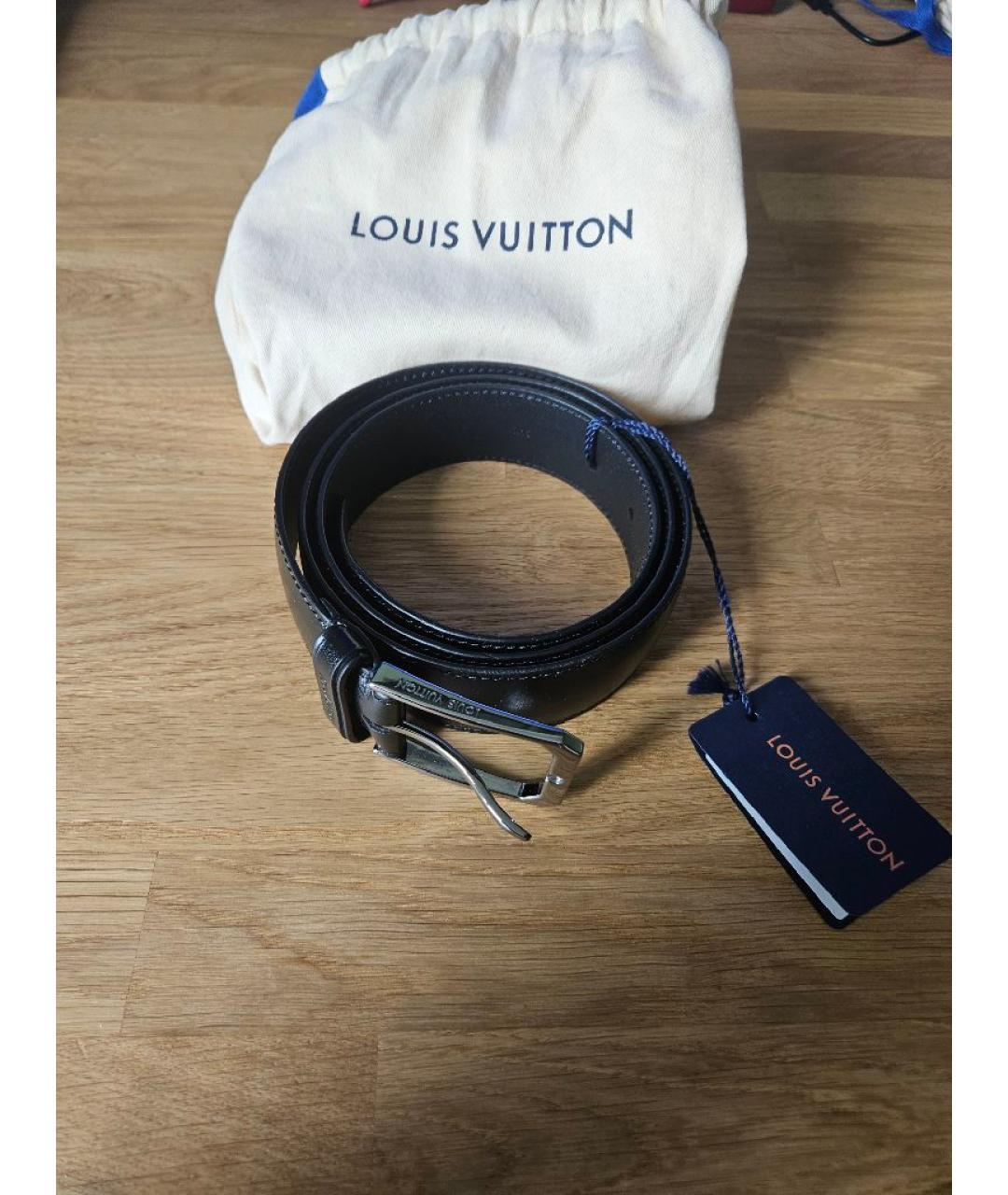 LOUIS VUITTON Черный кожаный ремень, фото 4