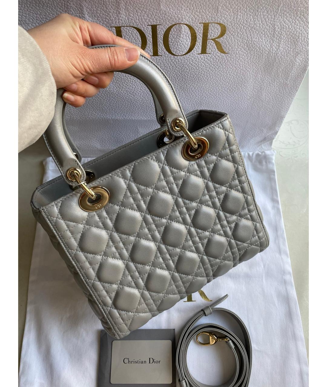 DIOR HOMME Серая кожаная сумка с короткими ручками, фото 3