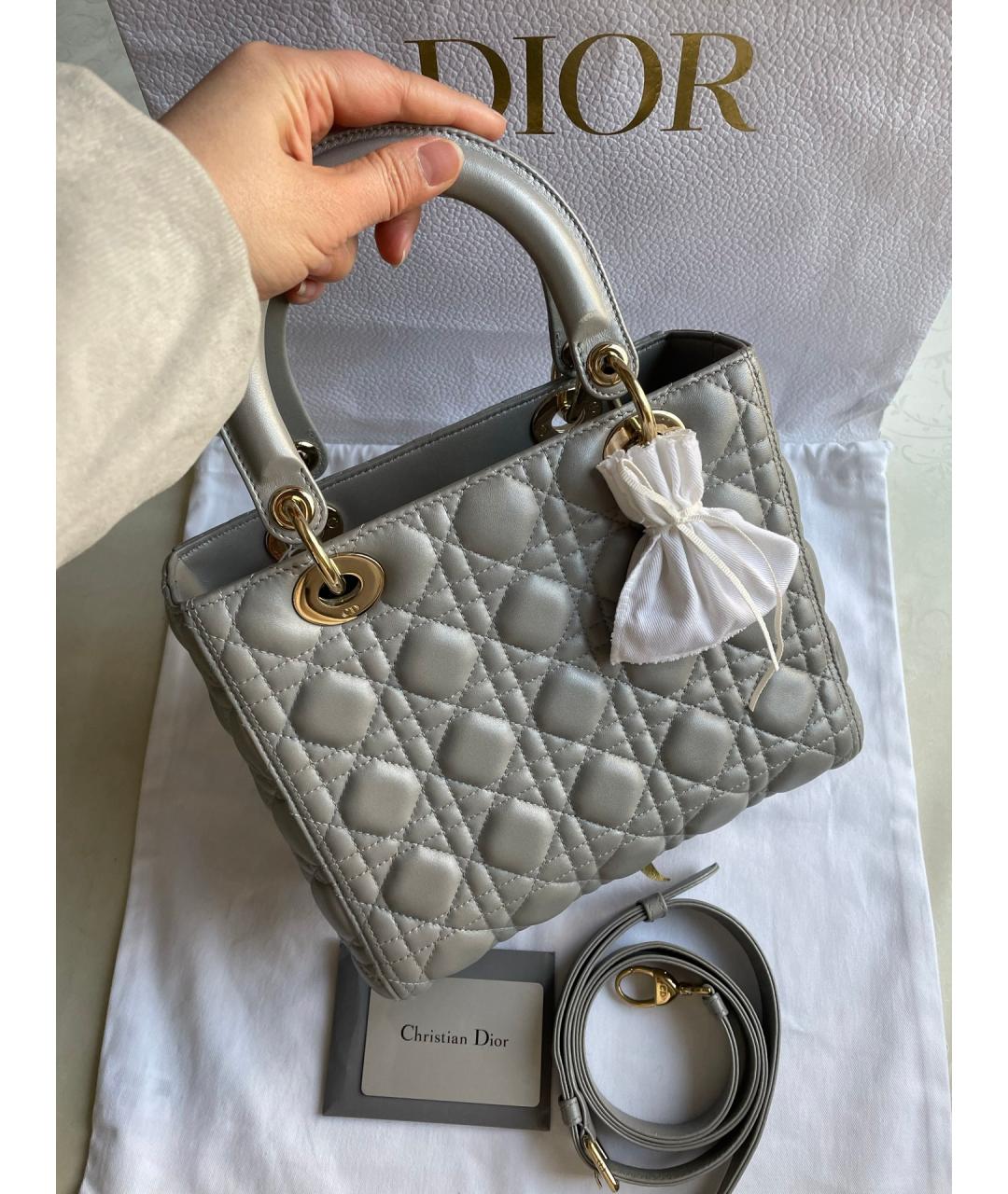 DIOR HOMME Серая кожаная сумка с короткими ручками, фото 2