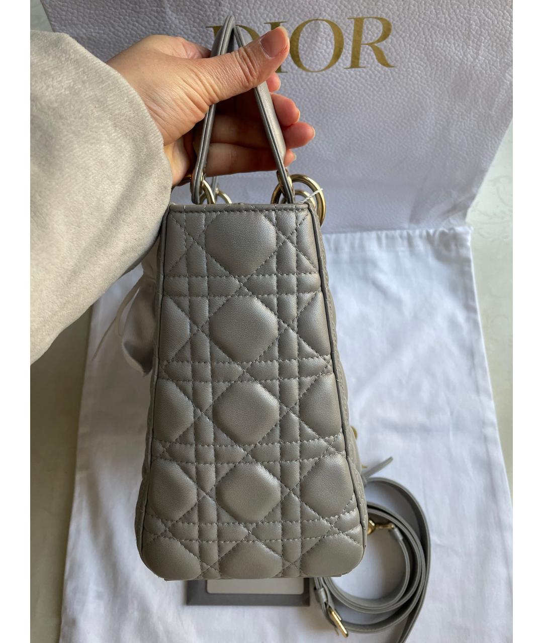 DIOR HOMME Серая кожаная сумка с короткими ручками, фото 4
