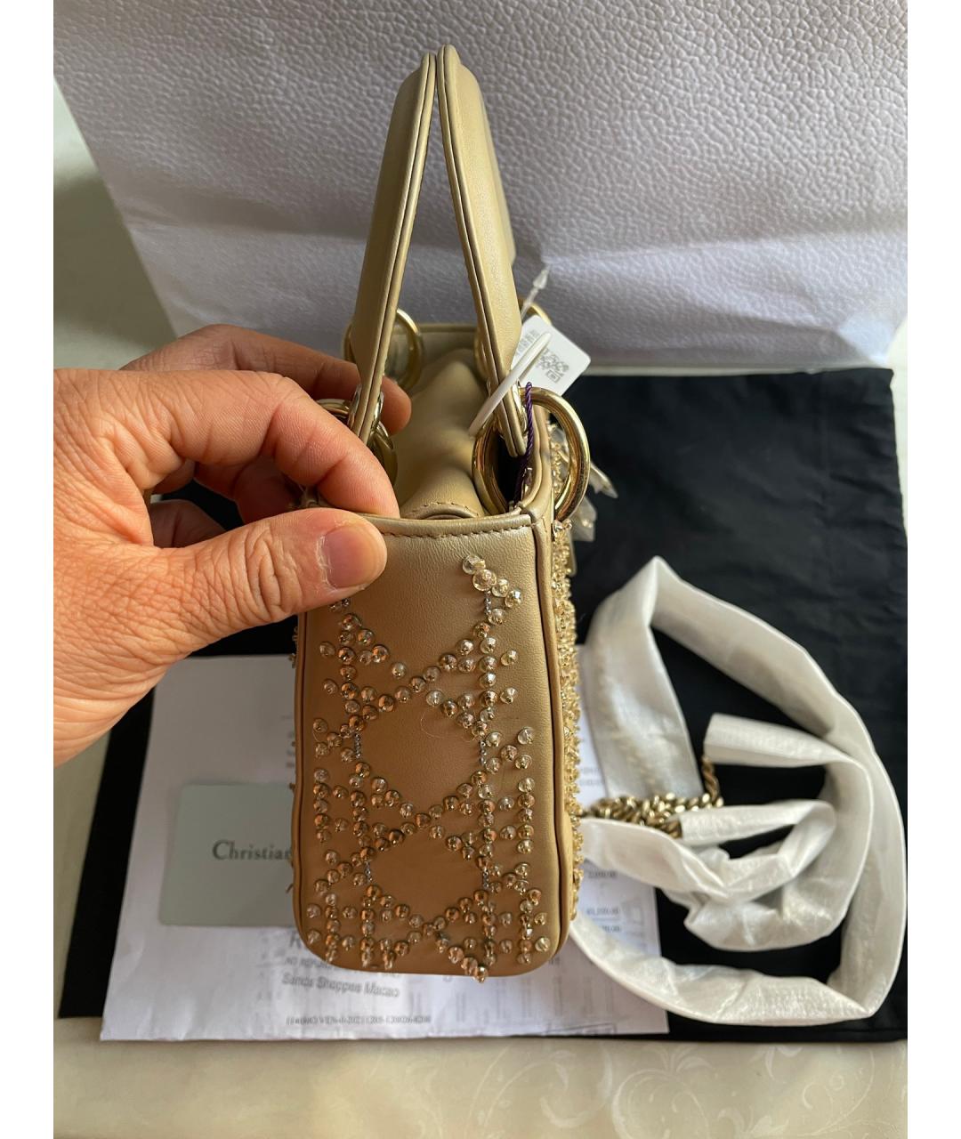 DIOR HOMME Золотая кожаная сумка с короткими ручками, фото 4
