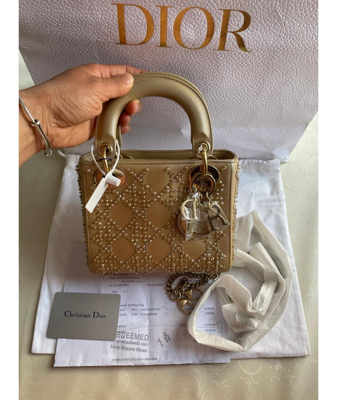 DIOR HOMME Золотая кожаная сумка с короткими ручками, фото 7