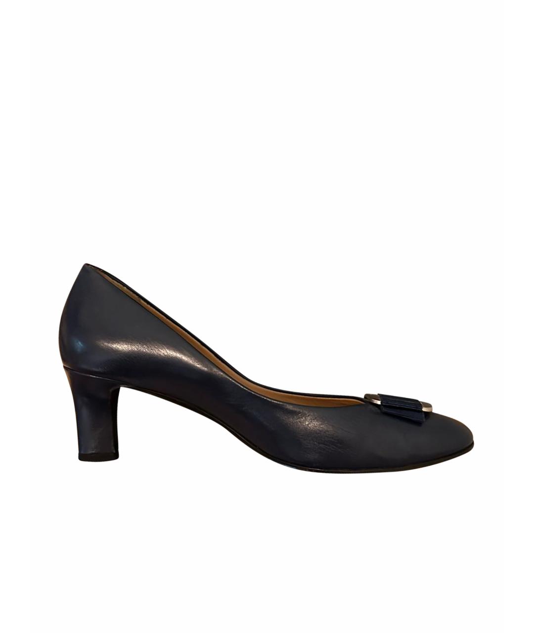 FERRAGAMO Темно-синие кожаные туфли, фото 1