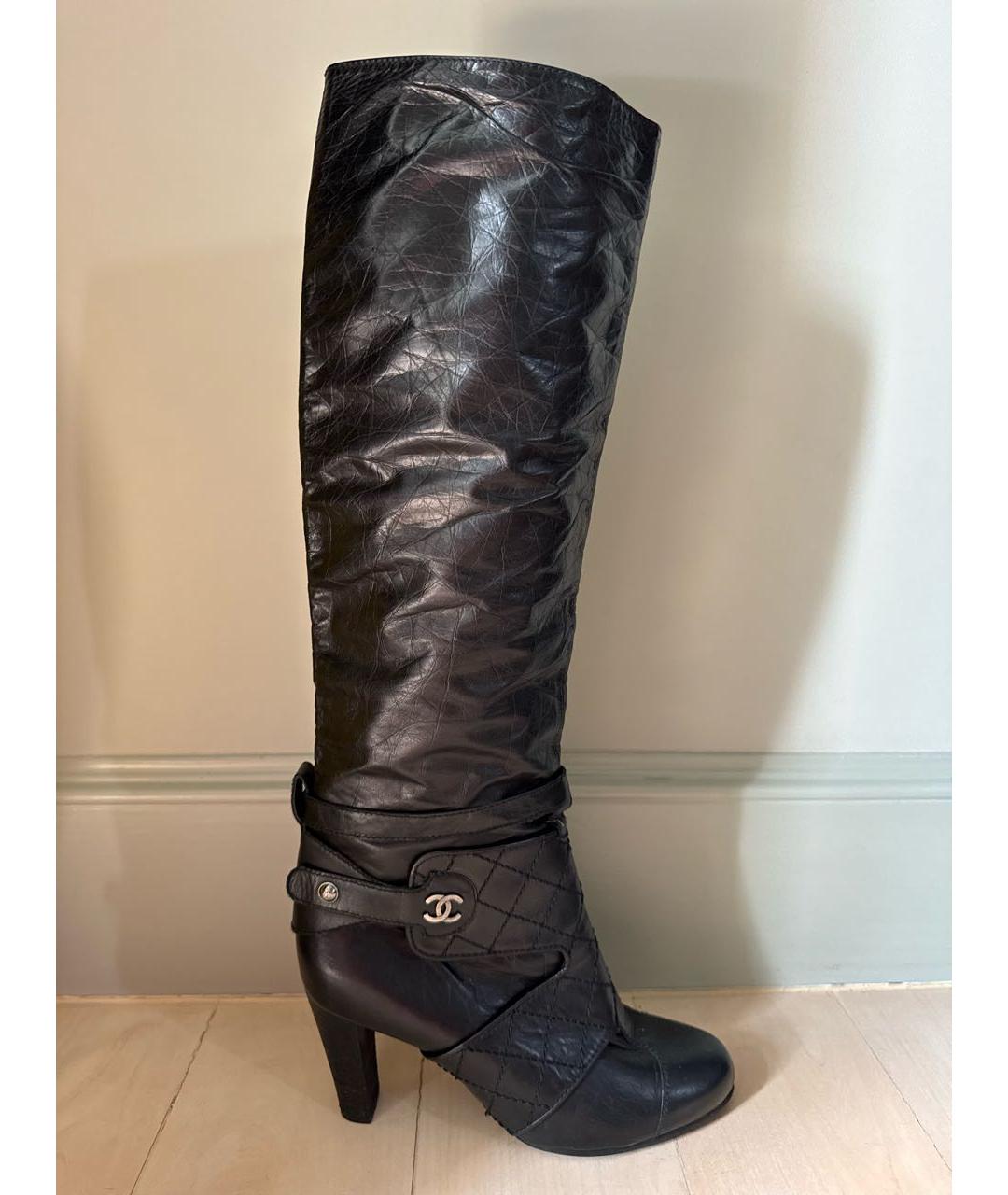 CHANEL Черные кожаные сапоги, фото 9