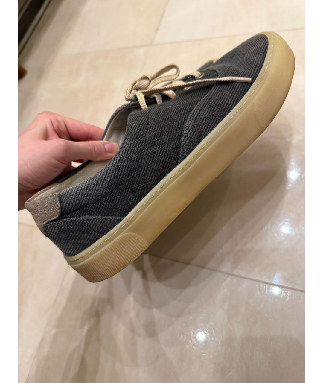 BRUNELLO CUCINELLI Антрацитовые текстильные низкие кроссовки / кеды, фото 3