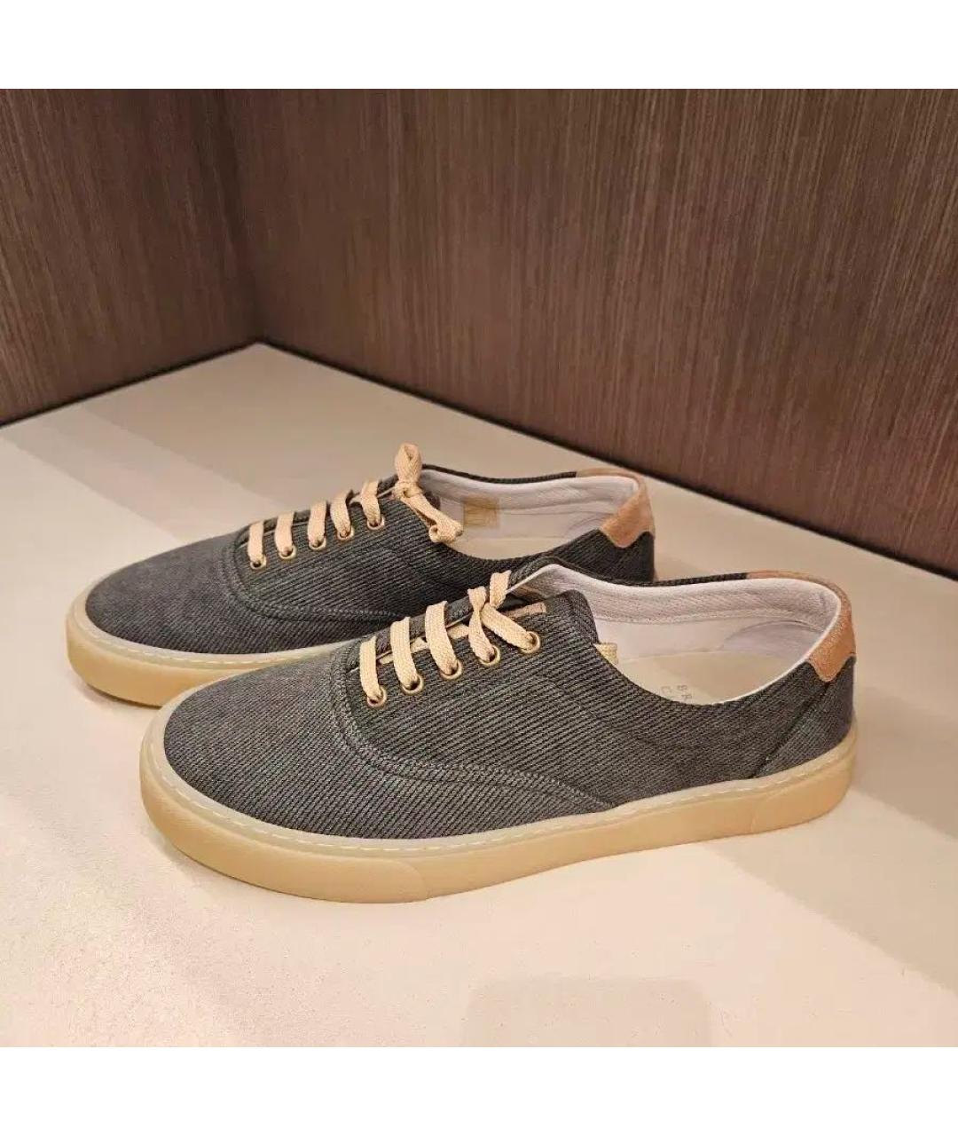 BRUNELLO CUCINELLI Антрацитовые текстильные низкие кроссовки / кеды, фото 5