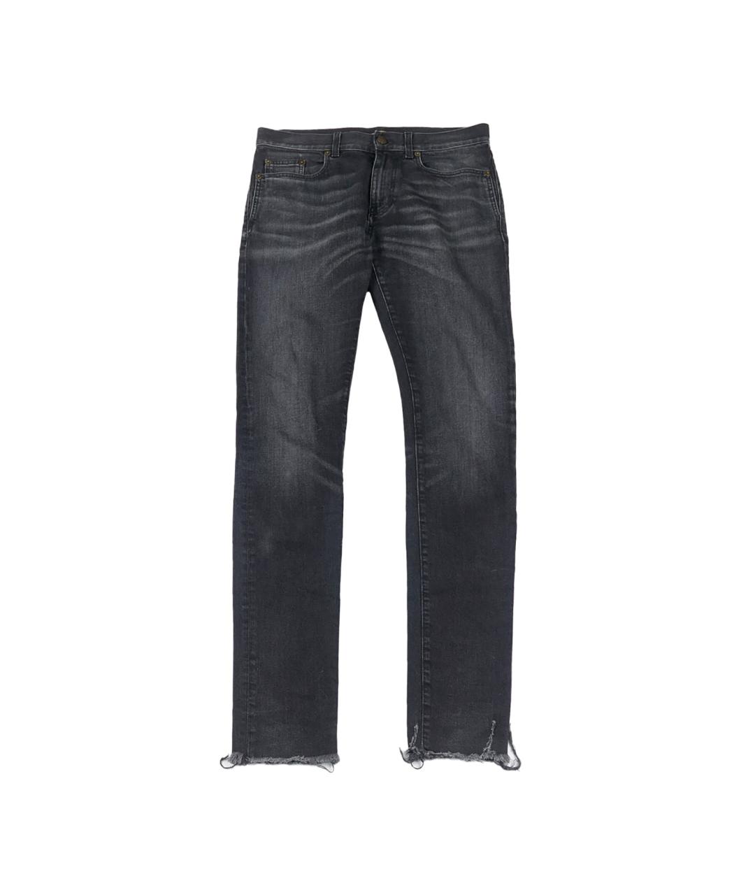SAINT LAURENT Серые хлопко-эластановые прямые джинсы, фото 1