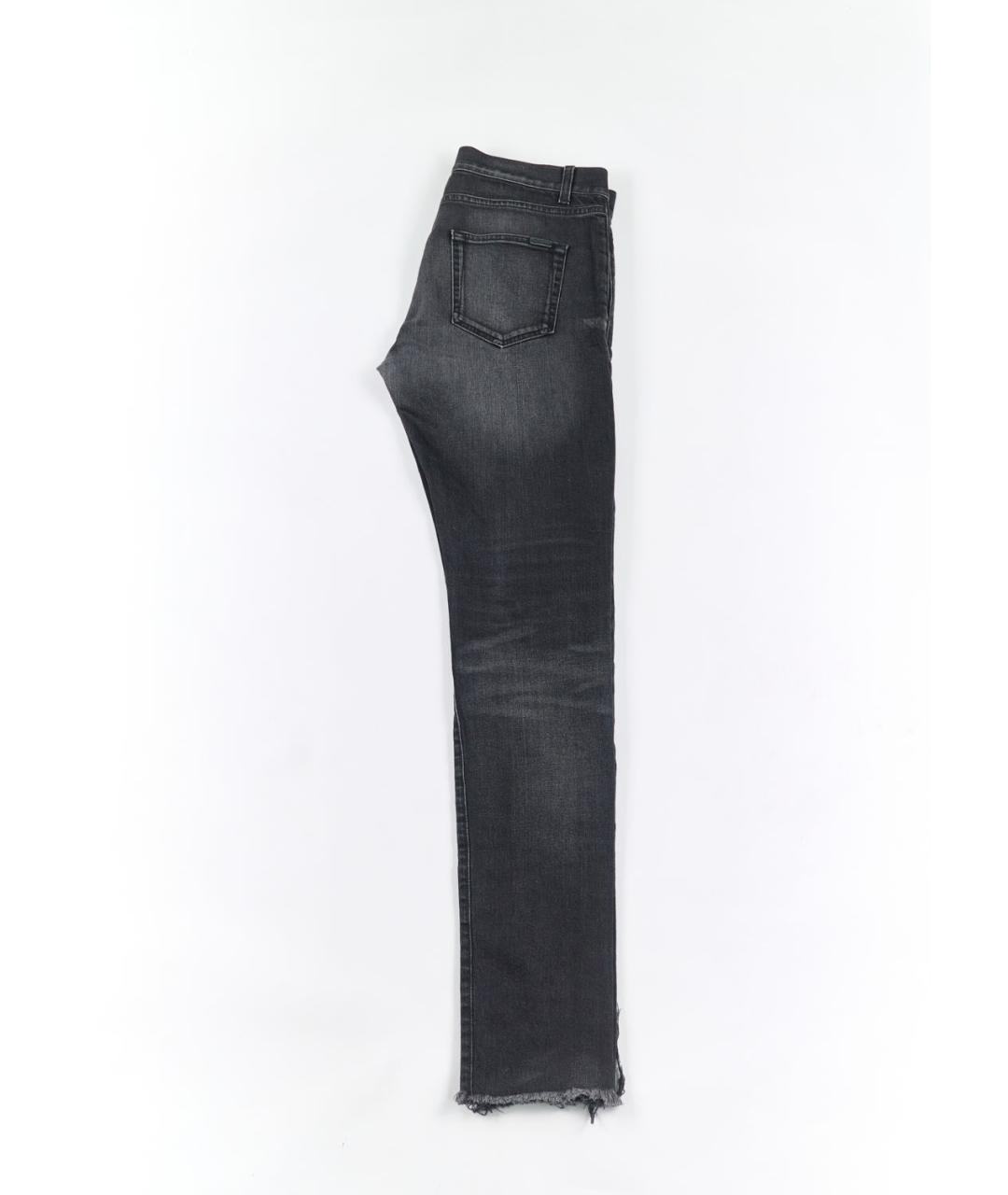 SAINT LAURENT Серые хлопко-эластановые прямые джинсы, фото 5