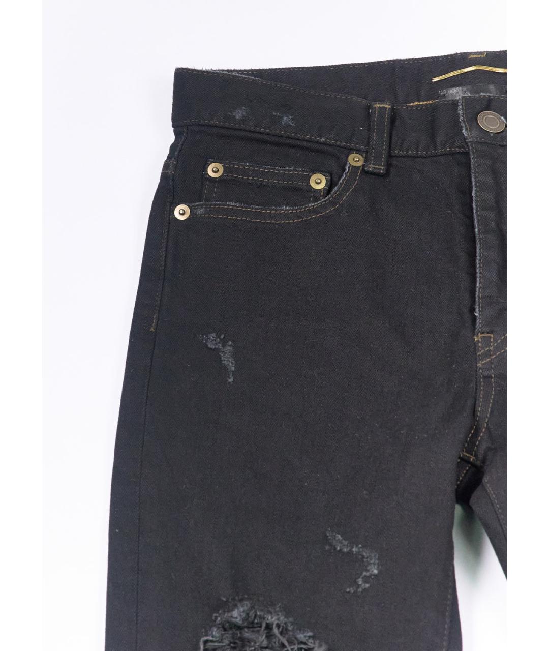 SAINT LAURENT Черные хлопко-эластановые прямые джинсы, фото 4