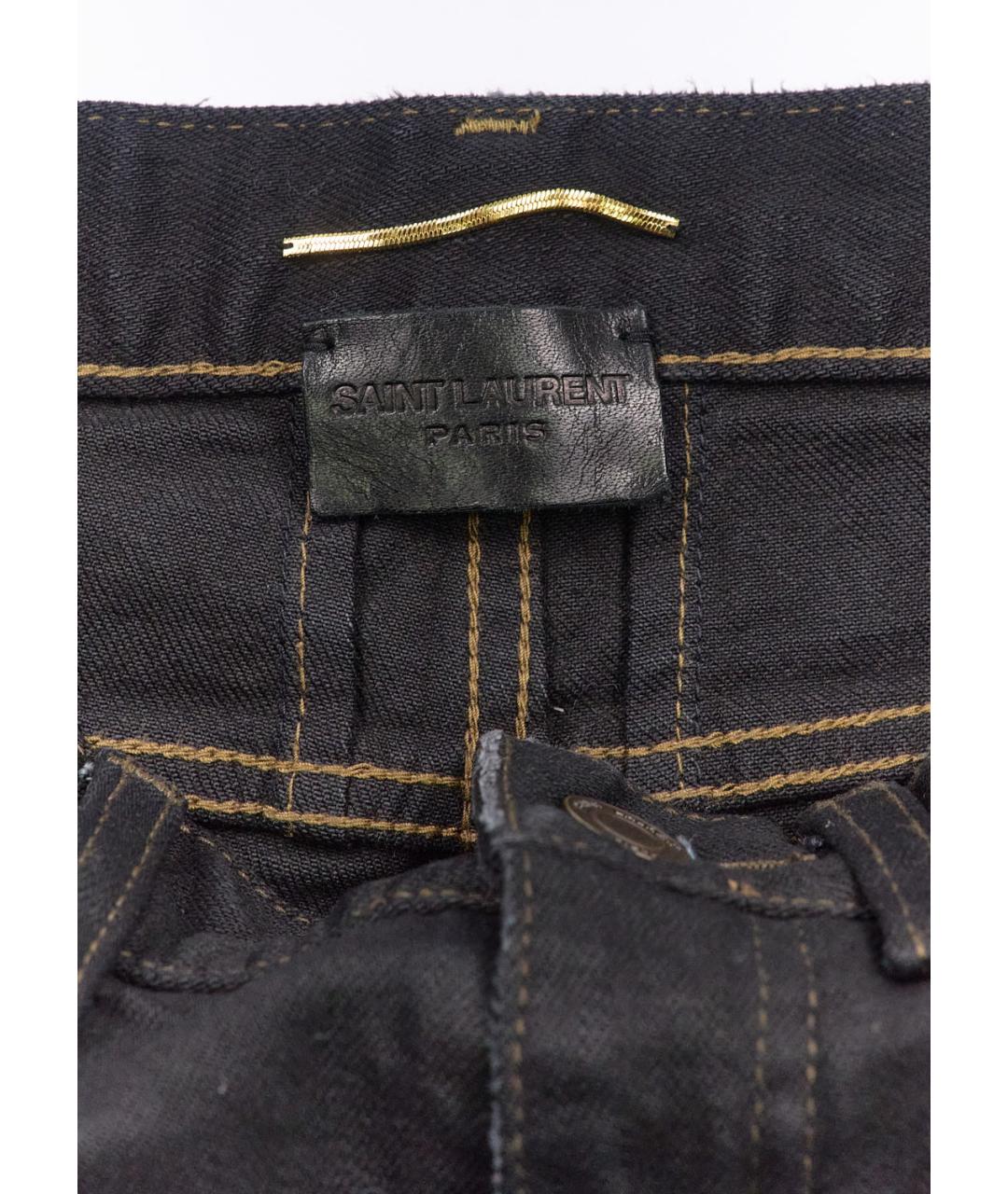 SAINT LAURENT Черные хлопко-эластановые прямые джинсы, фото 3