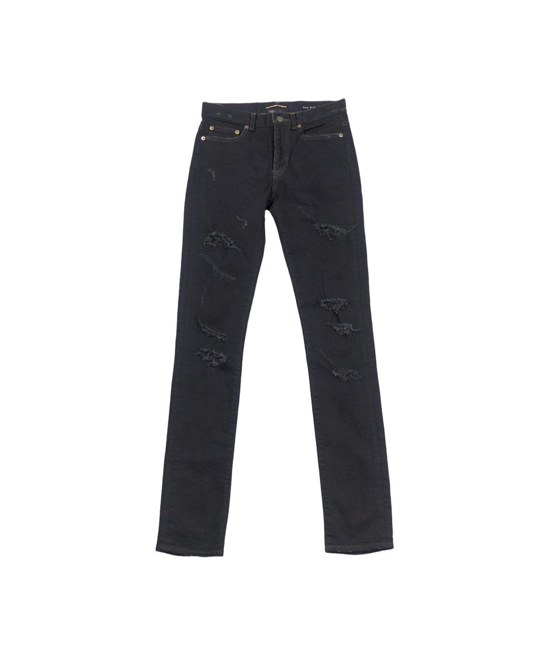 SAINT LAURENT Черные хлопко-эластановые прямые джинсы, фото 1