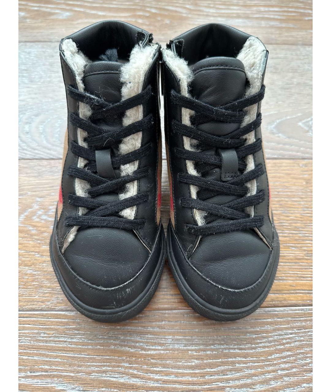 BURBERRY KIDS Черные кожаные кеды, фото 2