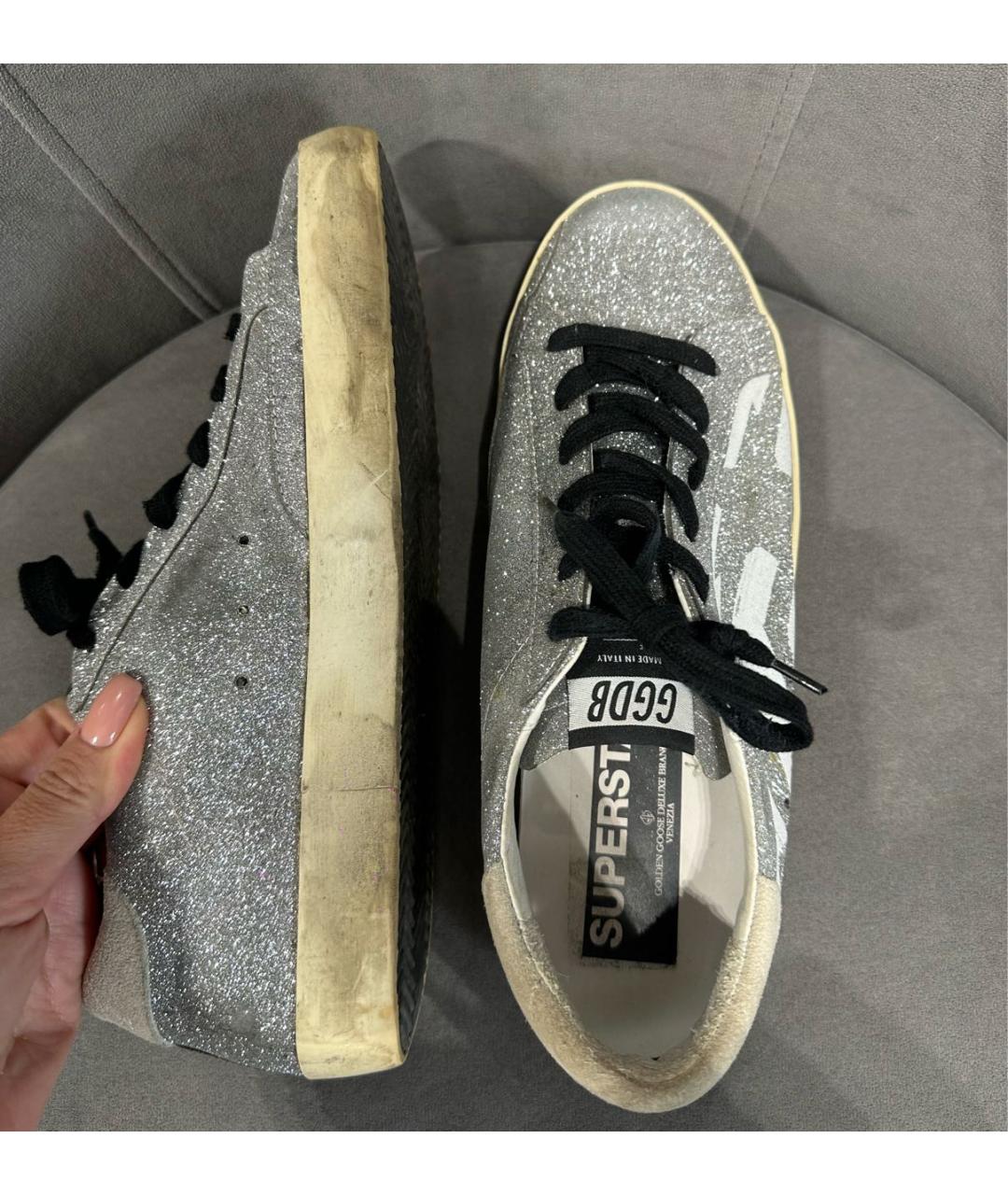 GOLDEN GOOSE DELUXE BRAND Серебряные текстильные кеды, фото 3