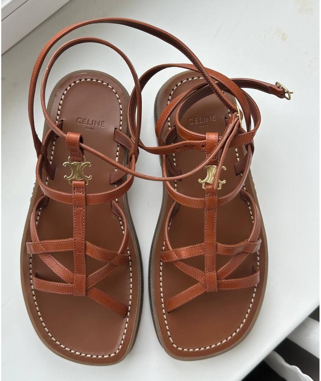 CELINE Коричневые кожаные босоножки, фото 2