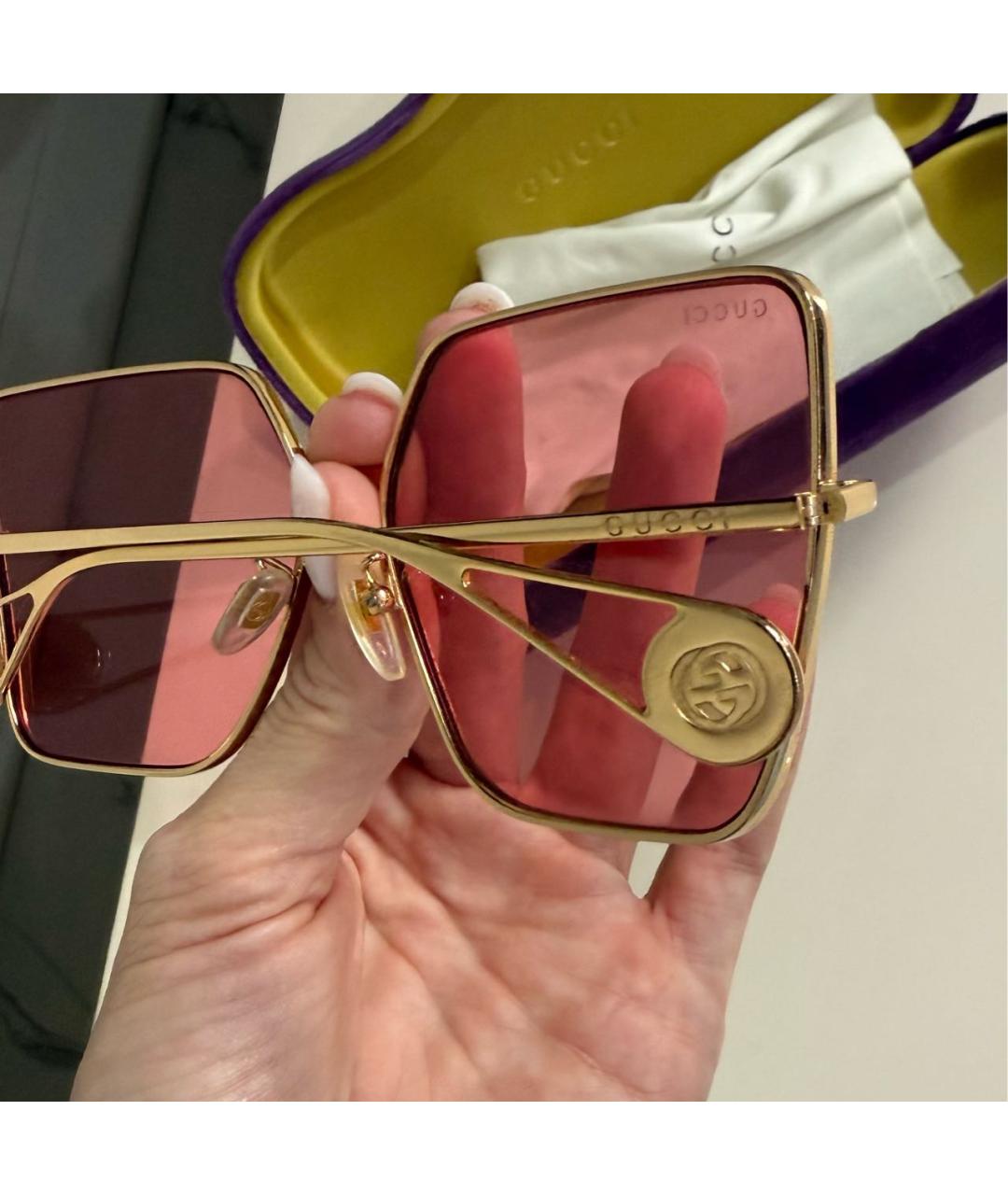 GUCCI Розовые металлические солнцезащитные очки, фото 7