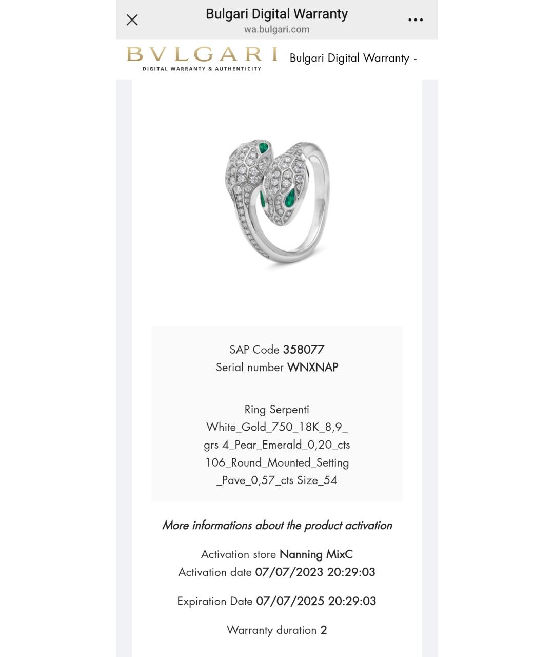 BVLGARI Серебряное кольцо из белого золота, фото 5