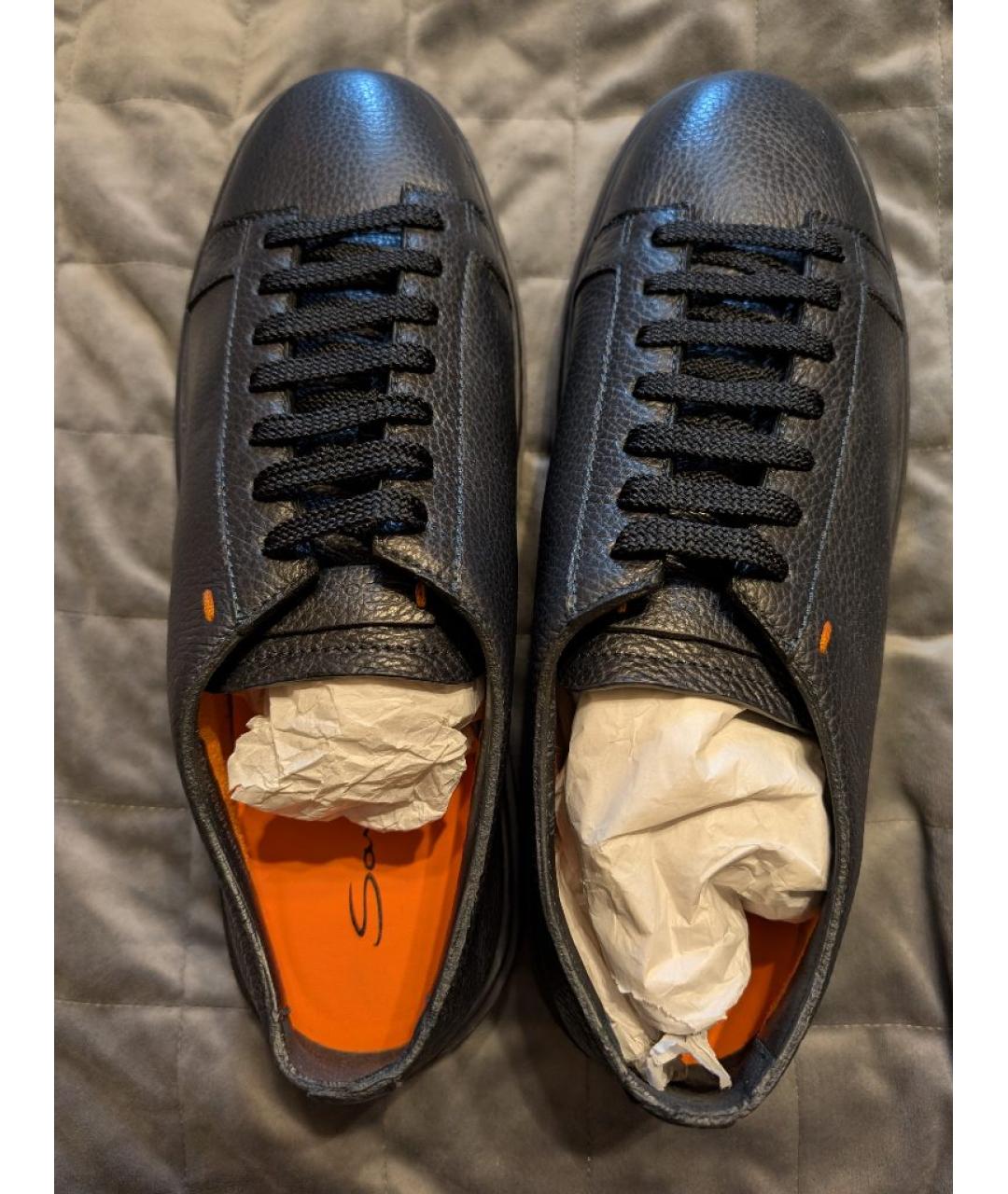 SANTONI Черные кожаные низкие кроссовки / кеды, фото 4