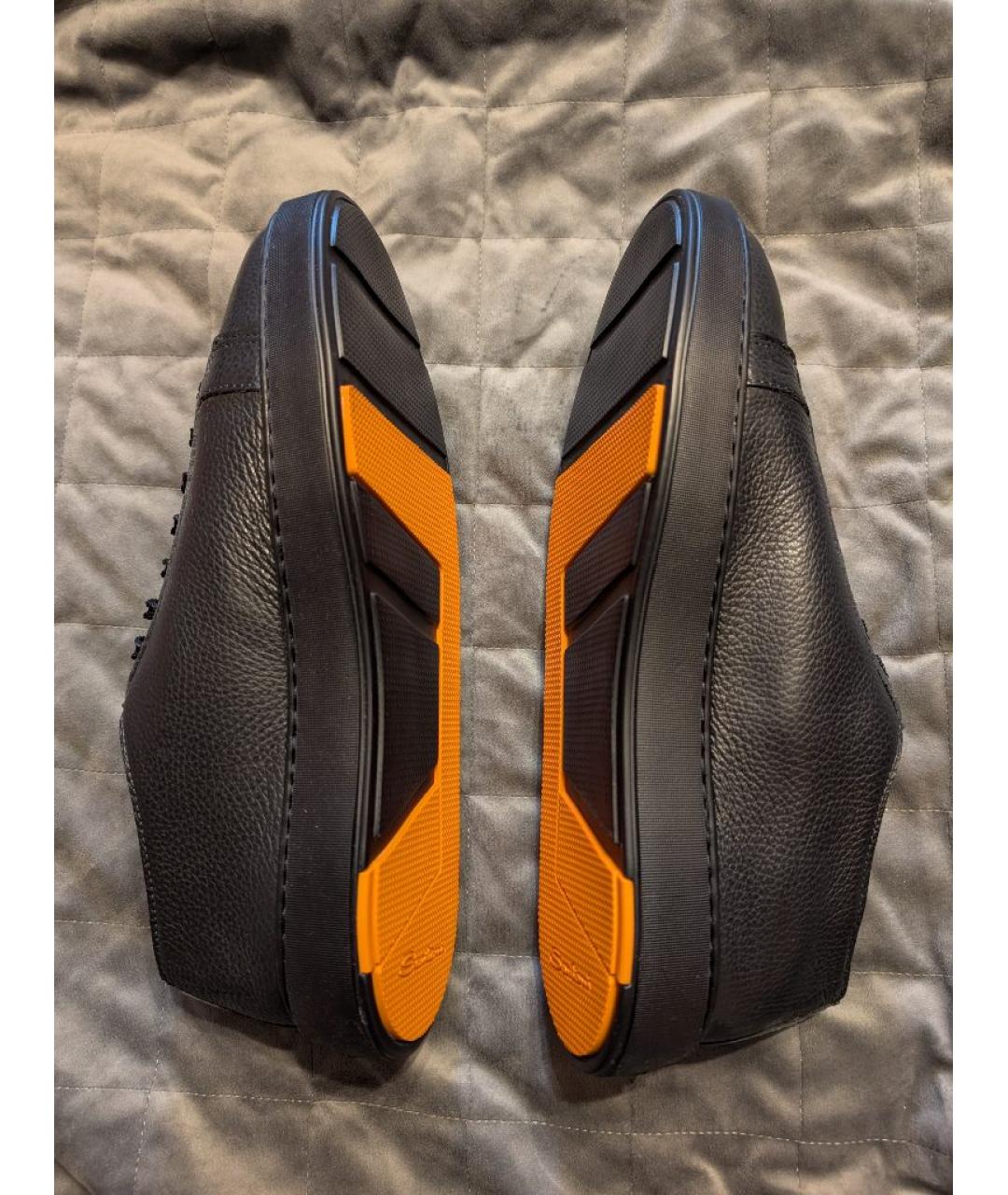 SANTONI Черные кожаные низкие кроссовки / кеды, фото 3
