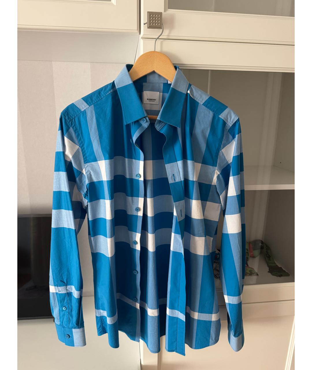 BURBERRY Голубая хлопковая кэжуал рубашка, фото 5