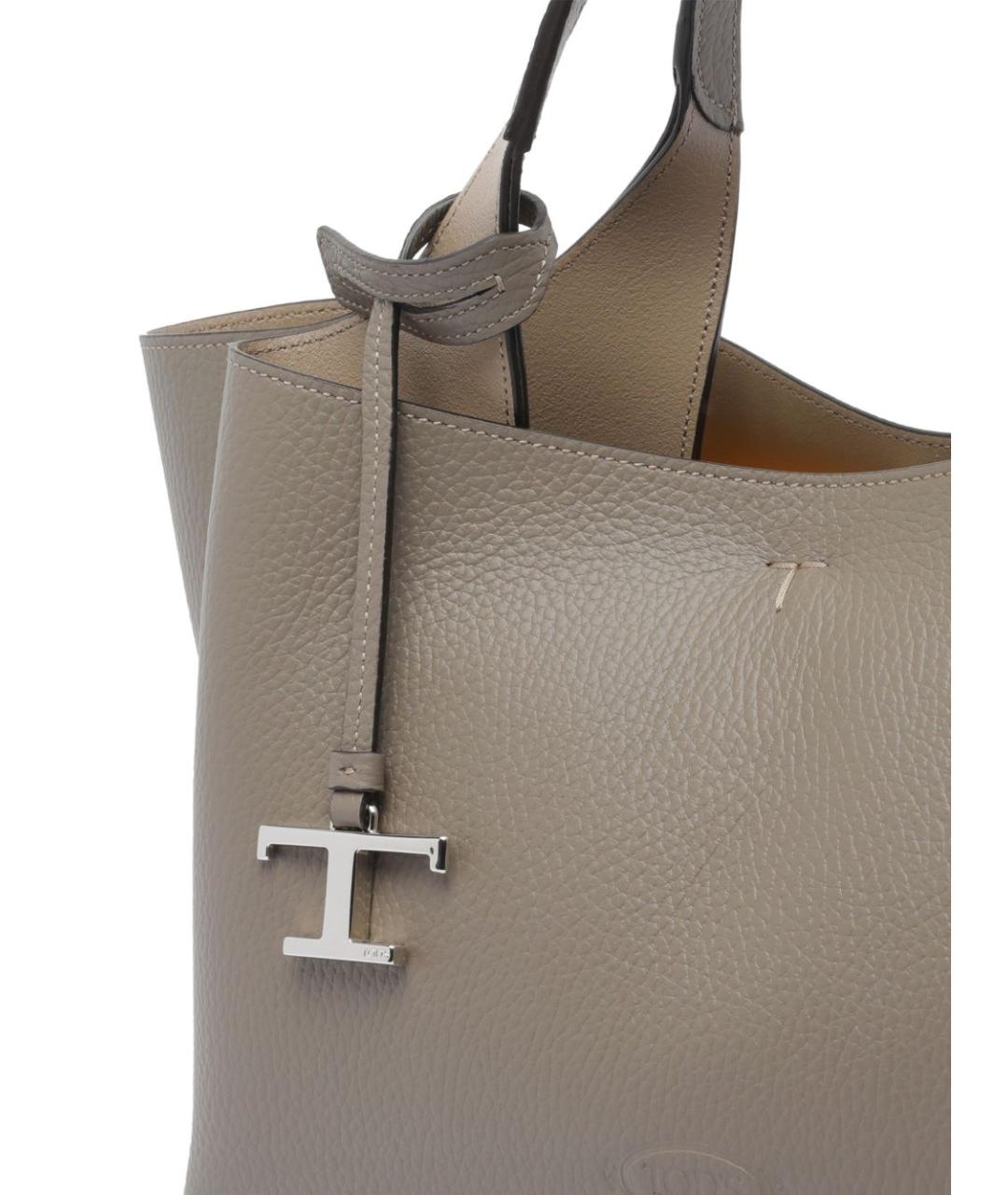 TOD'S Серая кожаная сумка тоут, фото 4